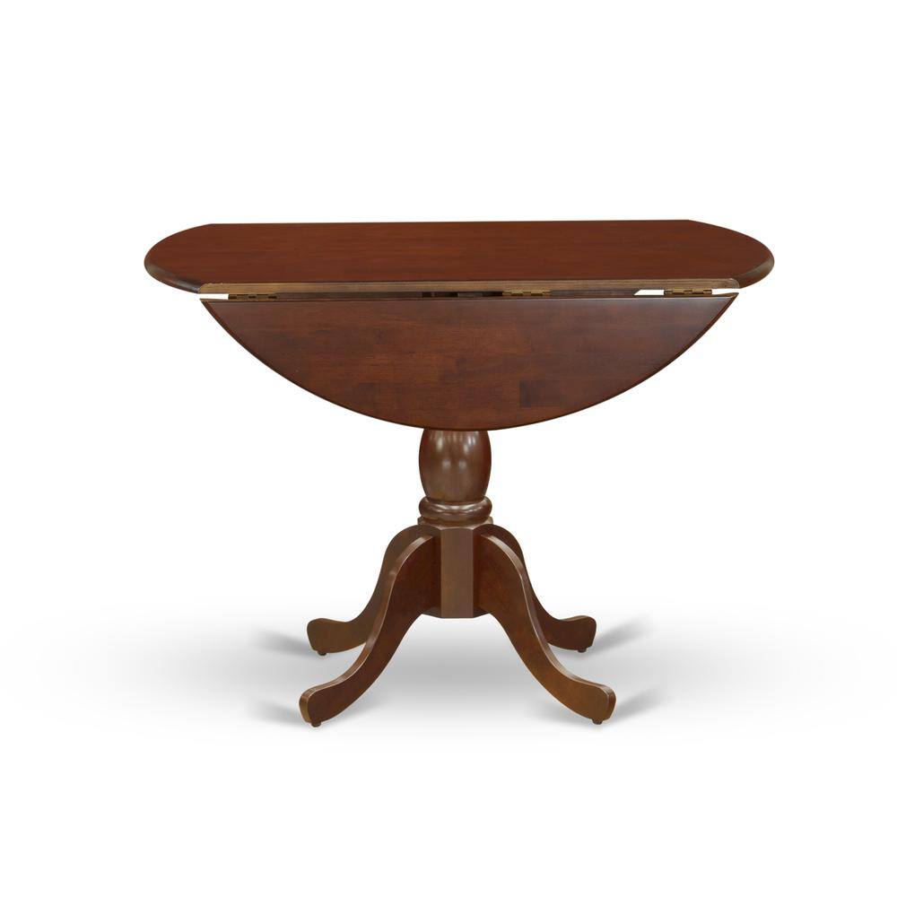 Alt View 3. East West Furniture - Round Table Mahogany Color Drops Leave Table Top Surface and Asian Wood Mid Century Table Pedestal Legs - Red.