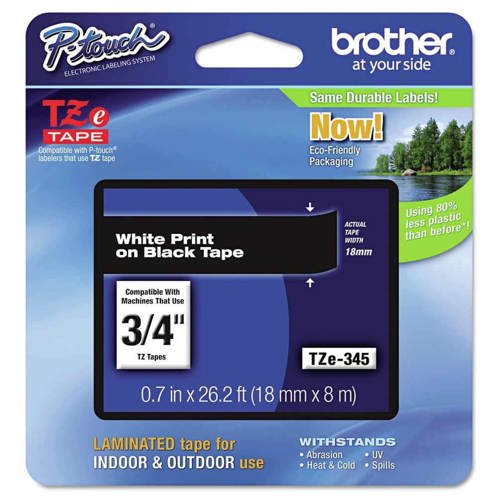 Brother - P-Touch TZE345 0.7 in. x 26.2 ft. TZe Standard Adhesive Laminated Labeling Tape - White on - Black