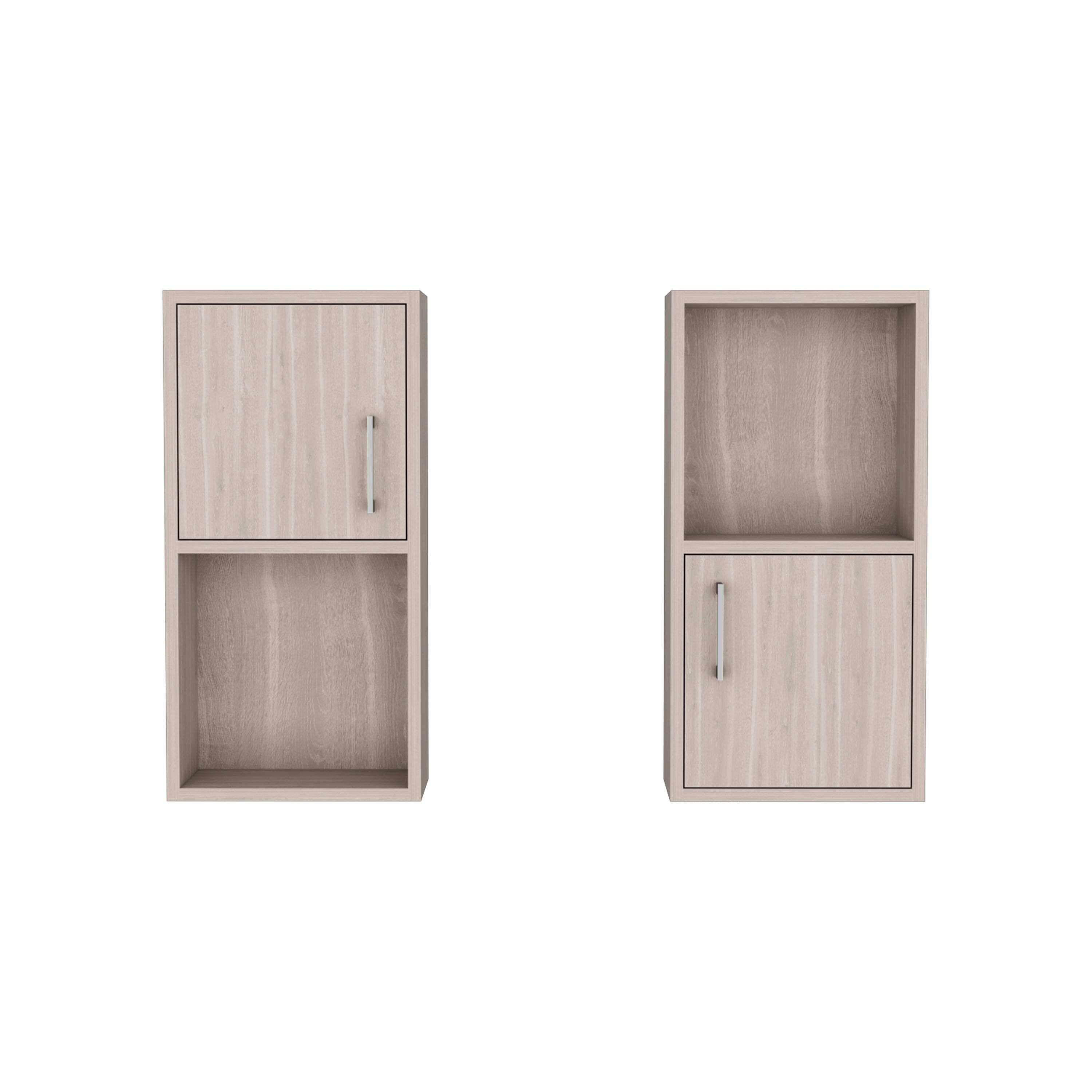 Front. TuHome - Oba 2-Pc Wall-Mounted Bathroom Medicine Cabinet With Open And Closed Storage - White Oak.