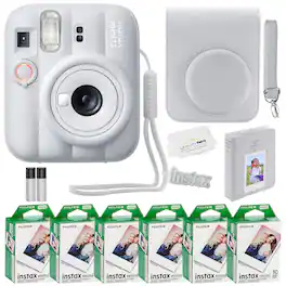Bundle - Fujifilm - Instax Mini 13 Instant Camera 60 Photo Prints, Photo Album, Case & Quality Photo Microfiber Cloth - Clay White