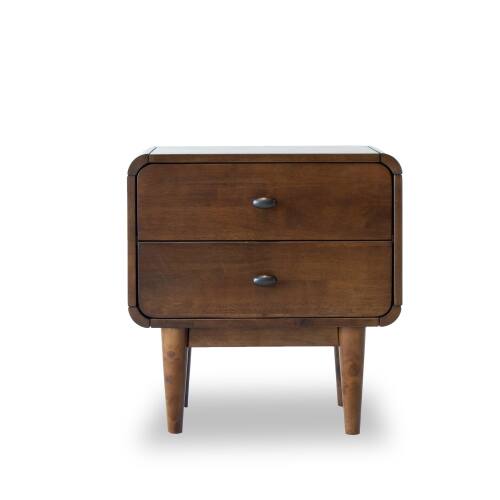 Back. LUCKY ONE - Assembled Mid Century Nightstand with Solid Wood Tapered Legs - Brown.