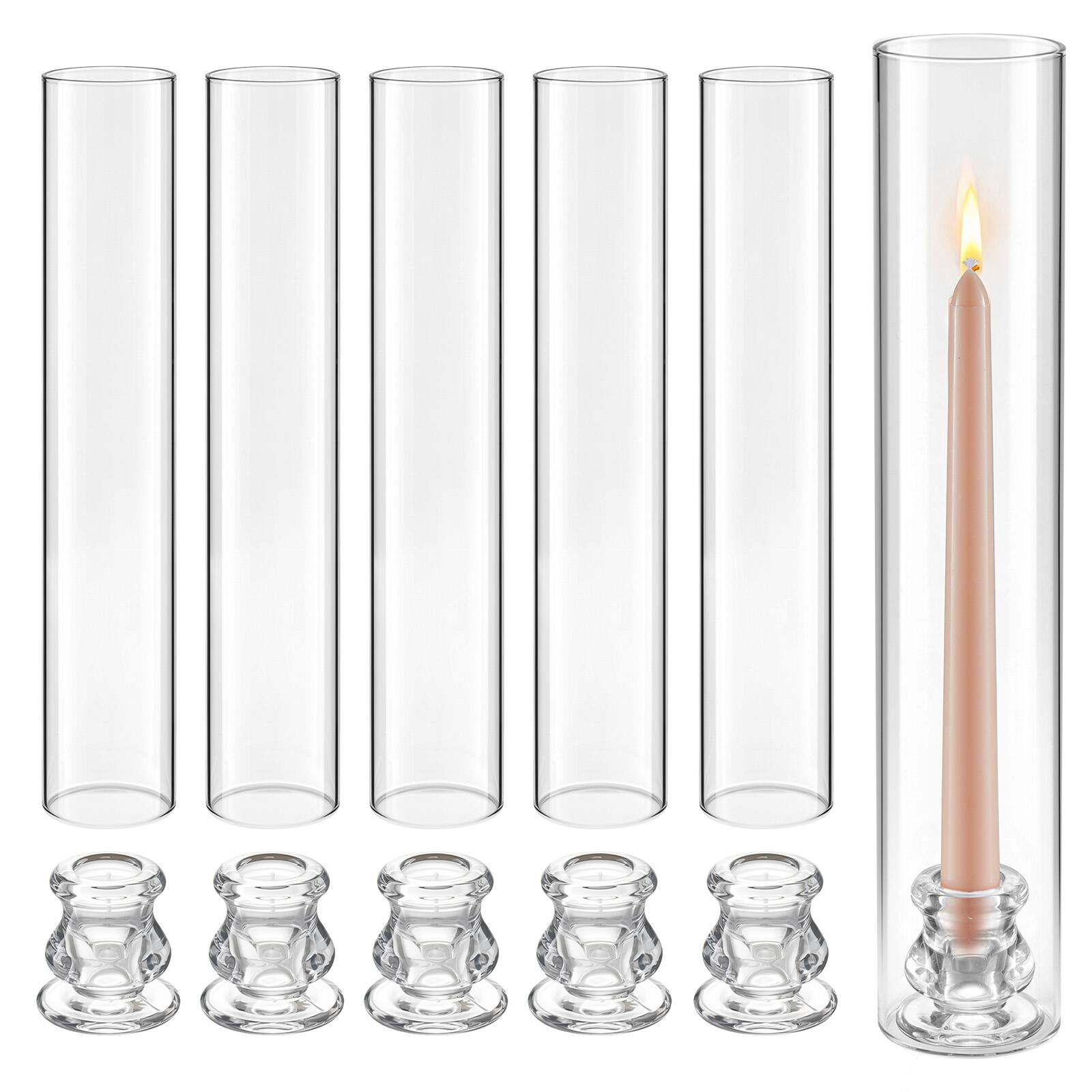 Alt View 5. VEVOR - Hurricane Candle Holders Set of 60, Φ2.56 x 13.78 in Tall Clear Glass Cylinder Candleholder Sleeve - Transparent.