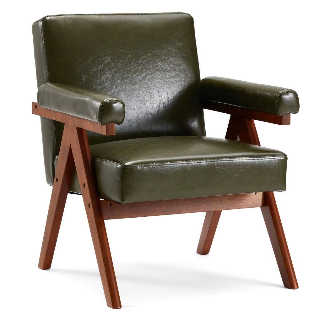 U-HOMY - Mid-Century Modern Accent Chair: Solid Wood Frame Upholstered Armchair for Living Room, Lounge Balcony - Green