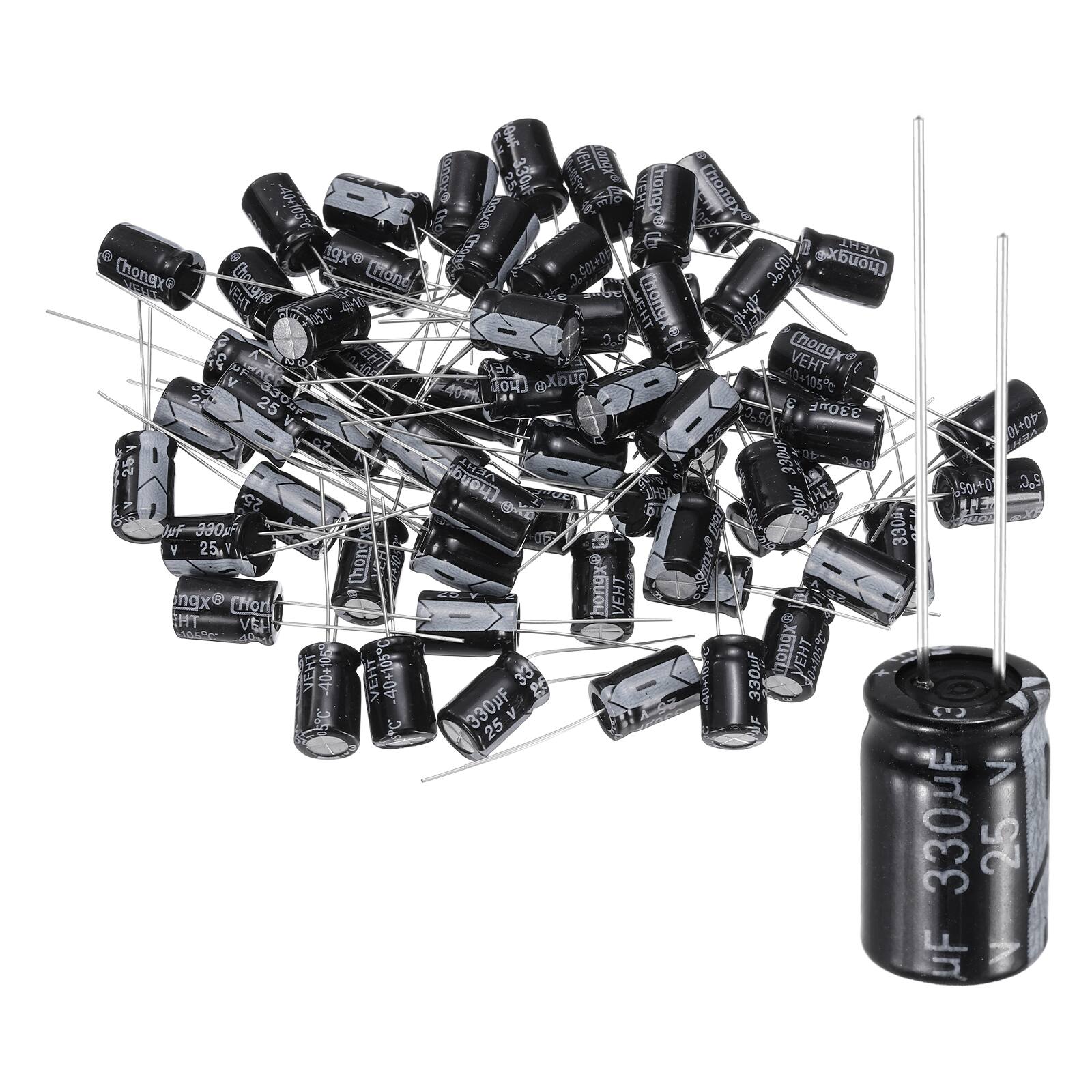 Unique Bargains - 330uF 25V 8x12mm Electrolytic Capacitor, 105C High Temp Radial Leads, for TVs/LCDs/VCD, 60pcs - Black price history on PriceWatchPro