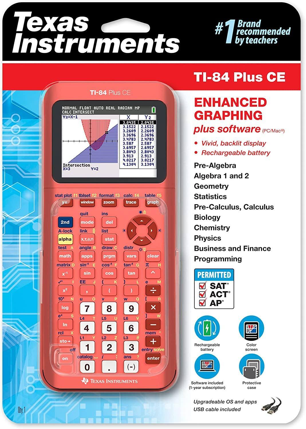 Texas #1 recommended Brand Instruments by teachers TI-84 Plus CE NORMAL FLOAT AUTO REAL RADIAN MP CALC INTERSECT Y2=X-1 X Y2 3.0435 2.0435 3.1522 2.1522 3.2609 2.2609 3.3696 2.3696 3.4783 2.4783 3.587 2.587 3.6957 2.6957 3.8043 2.8043 3.913 2.913 4.0217 3.0217 Intersection 4.1304 3.1304 x=3 Y=2 stat plot 11 tblset 12 format 13 calc 14 table 15 y= window zoom trace graph quit ins 2nd mode del A-lock link list H4 alpha X,T,8,n stat test A angle draw distr math apps prgm vars clear matrix sind E cos1 tan G