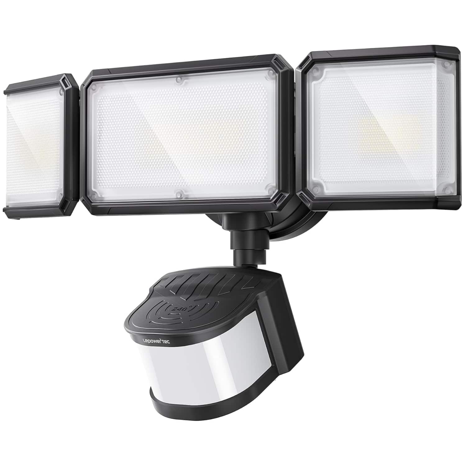 Lepower-tec - 240° Motion Sensor Floodlight 7000LM, Dual PIR Outdoor Security Light, Adjustable Garage Lighting IP65 Waterproof - Black