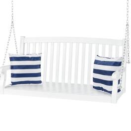 Hivvago - Acacia Wooden Curved Back Hanging Porch Swing Bench with Mounting Chains - White