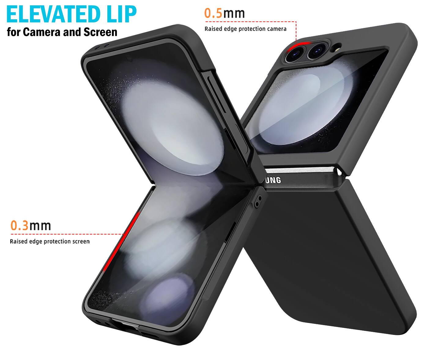 ELEVATED LIP for Camera and Screen

0.5mm Raised edge protection camera

0.3mm Raised edge protection screen
