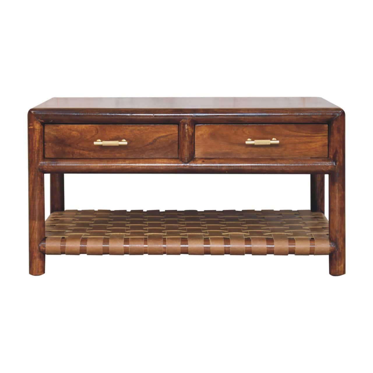 Artisan Furniture - Solid Wood Regency Woven Console Table, 4 Drawers, 1 Shelf - Brown