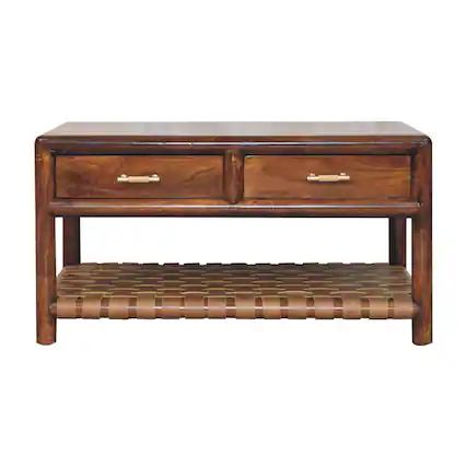 Front. Artisan Furniture - Artisan Furniture Solid Wood Regency Woven Console Table, 4 Drawers, 1 Shelf, Brown - Brown.