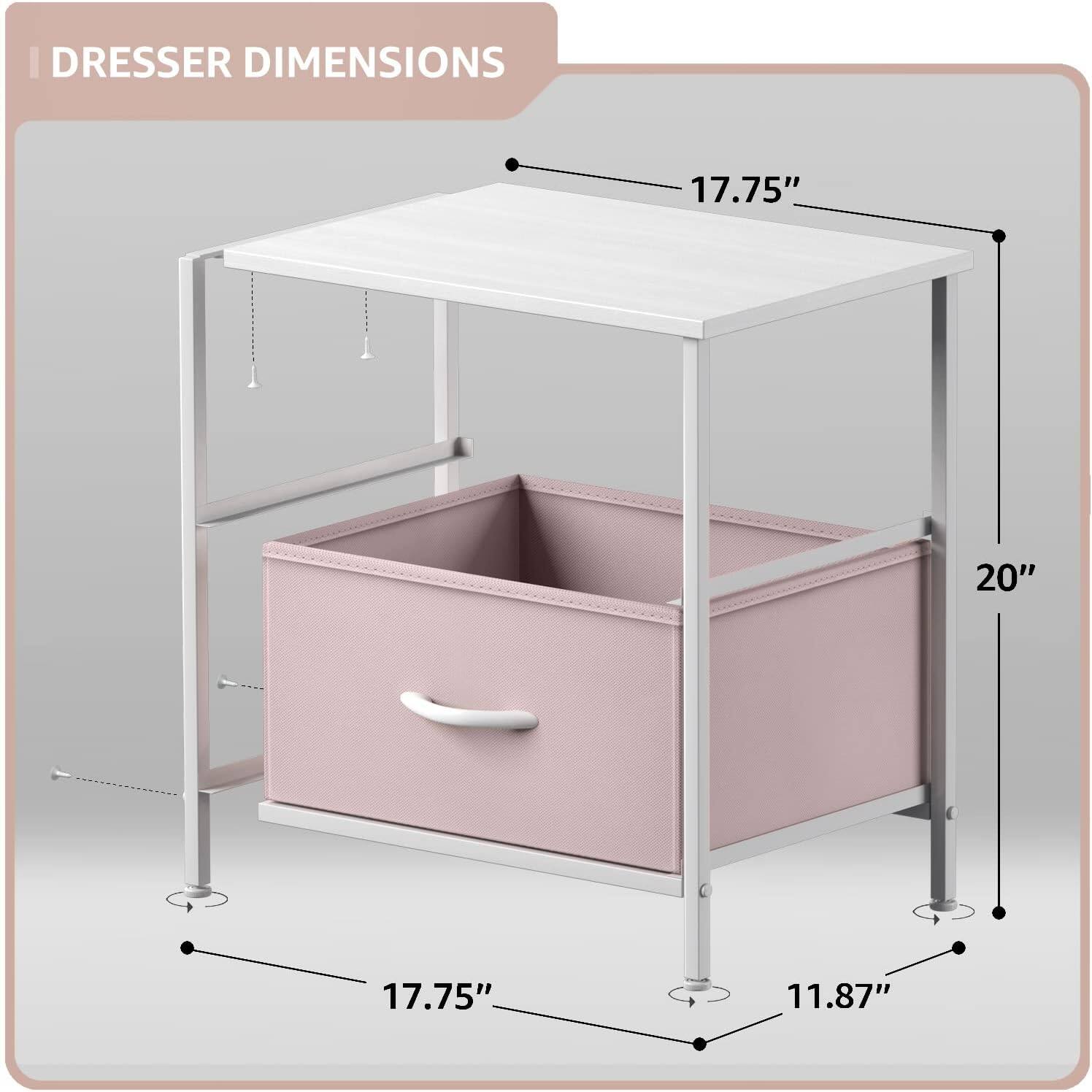 DRESSER DIMENSIONS

- Width: 17.75"
- Depth: 17.75"
- Height: 20"
- Height from floor to drawer: 11.87"