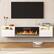 Front. Circus Cirle - 80" Floating TV Stand with 36" Electric Fireplace Heater - White.