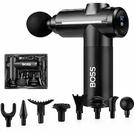 BOSS - Handheld Percussion Massage Gun with 8 Massage Heads, Ultra-Quiet Motor, Smart LCD Display, Type-C Fast Charging