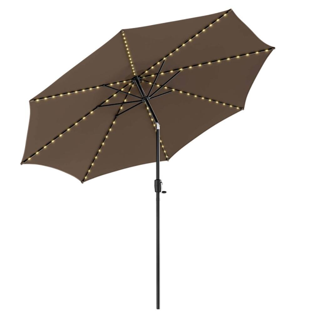 Back. Kadyn - 10 Feet Patio Umbrella with 112 Solar Lights and Crank Handle-Coffee, Patio Offset Umbrella.