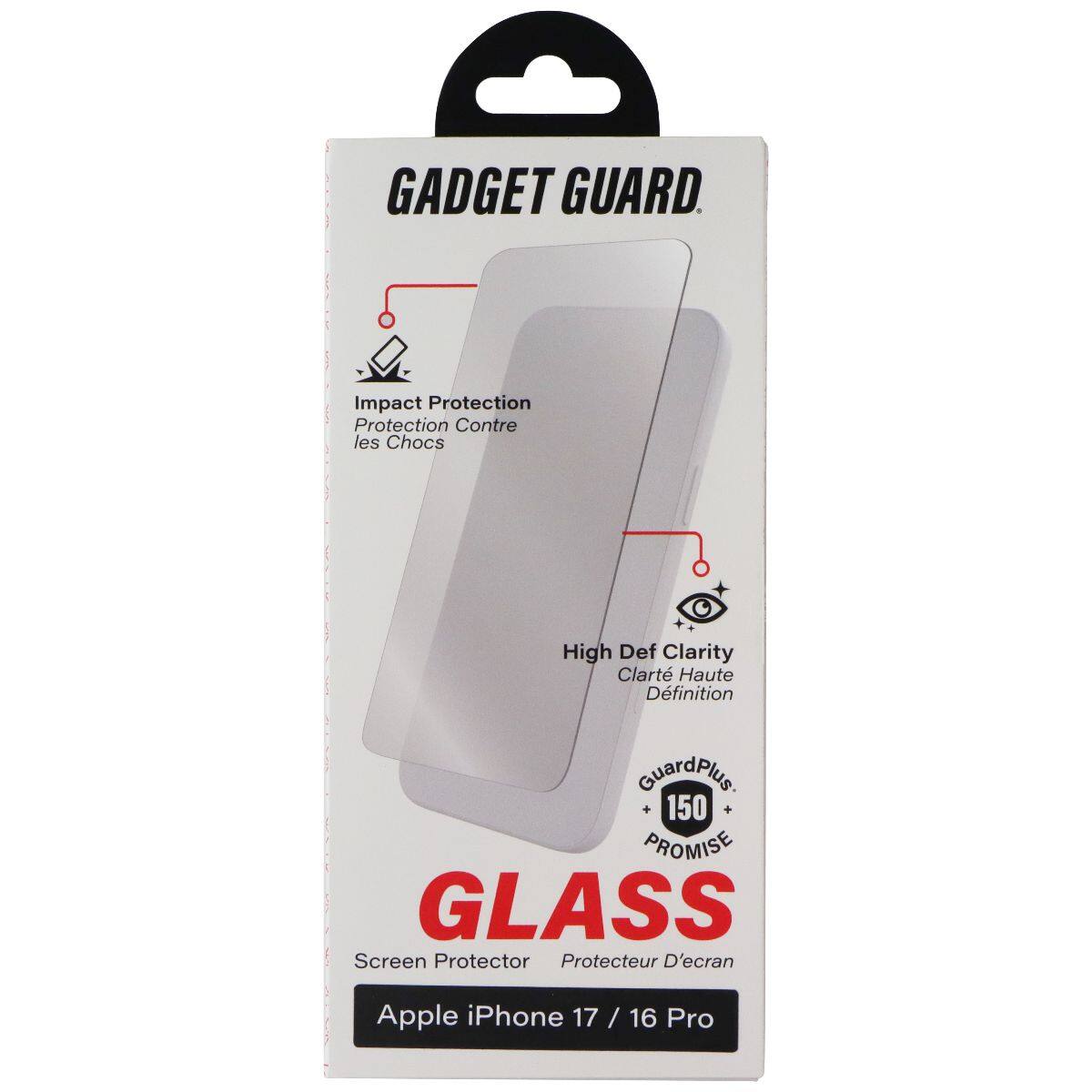 GADGET GUARD. Impact Protection Protection Contre les Chocs High Def Clarity Clarté Haute Définition GuardPlus. 150 PROMISE GLASS Screen Protector Protecteur D'écran Apple iPhone 17 / 16 Pro