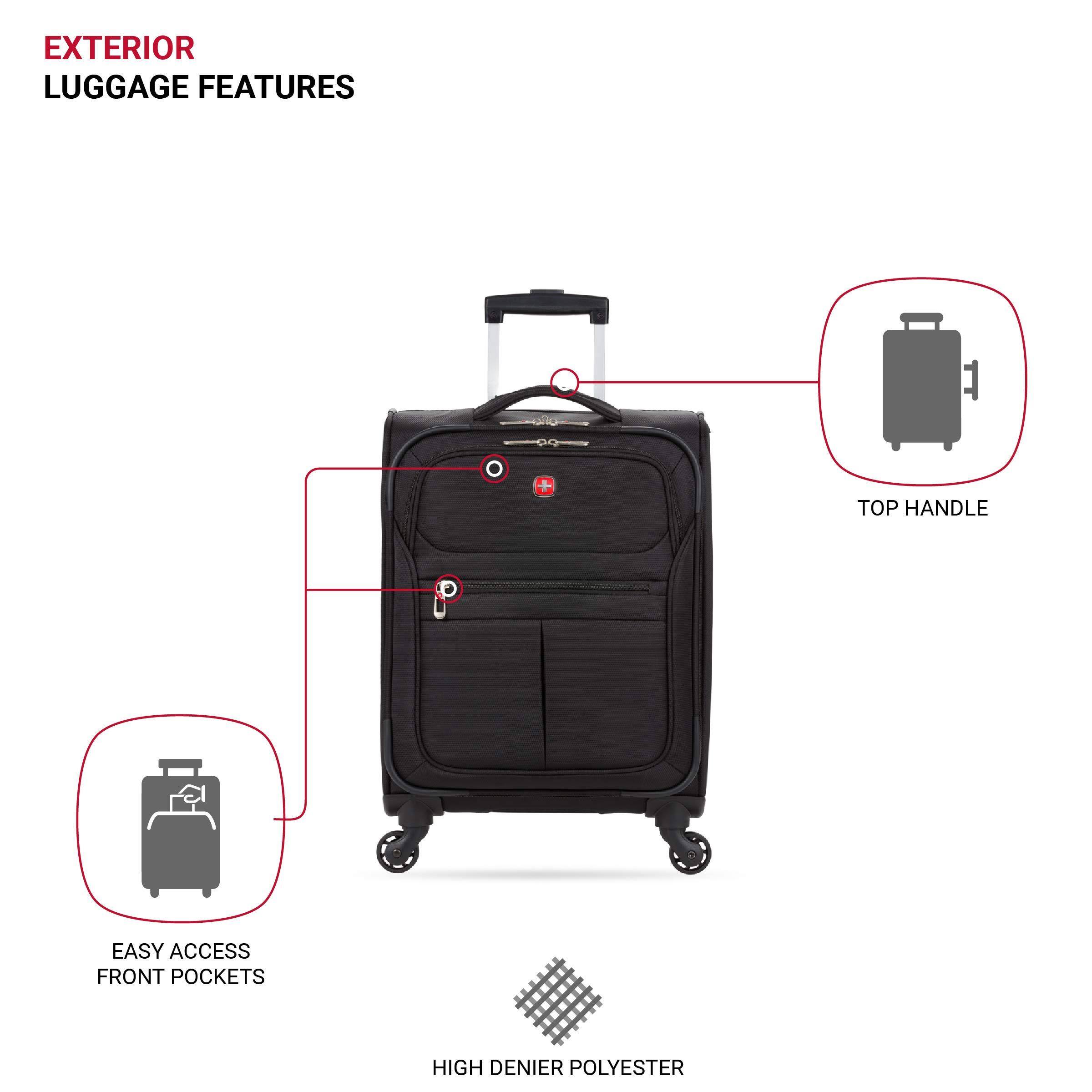 EXTERIOR LUGGAGE FEATURES

- TOP HANDLE
- EASY ACCESS FRONT POCKETS
- HIGH DENIER POLYESTER