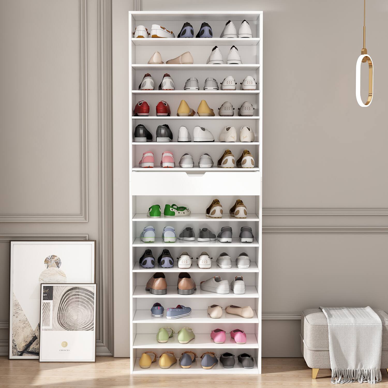 Left. FUFU & GAGA - Large Capacity Shoe Cabinet with Adjustable Shelves and Drawers – Multi-Layer Home Organizer - White.
