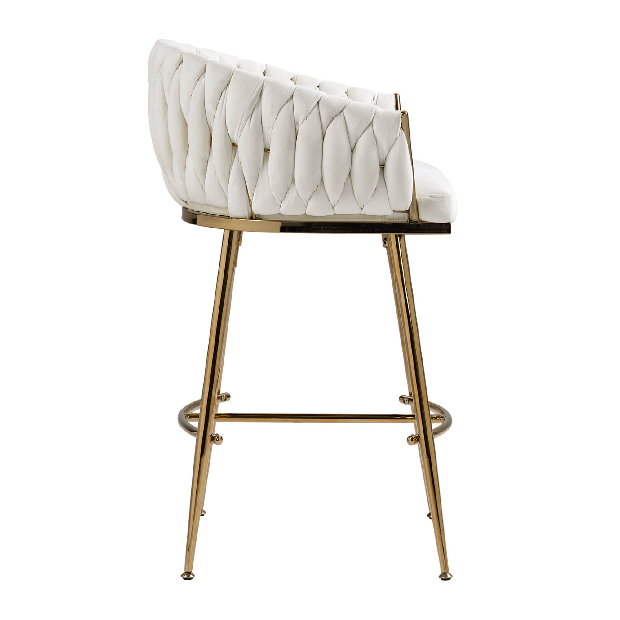 Alt View 1. GOODSILO - Set of 2 Velvet Upholstered Bar Stools with Golden Chrome Base, Counter Height Stools for Kitchen Island or Bar Seating - Beige.