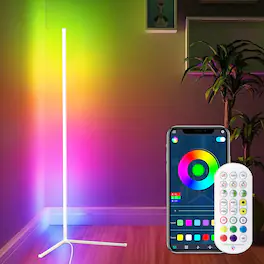 DAYBETTER - 56 in. White L-Shaped Smart Dimmable Standard Floor Lp for Living Room, RGB Bluetooth Corner Light