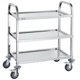 VEVOR - Stainless Steel Cart, 3 Layers Lab Utility Cart 400lbs Weight Capacity, Medical Cart with Lockable Universal Wheels - Silver