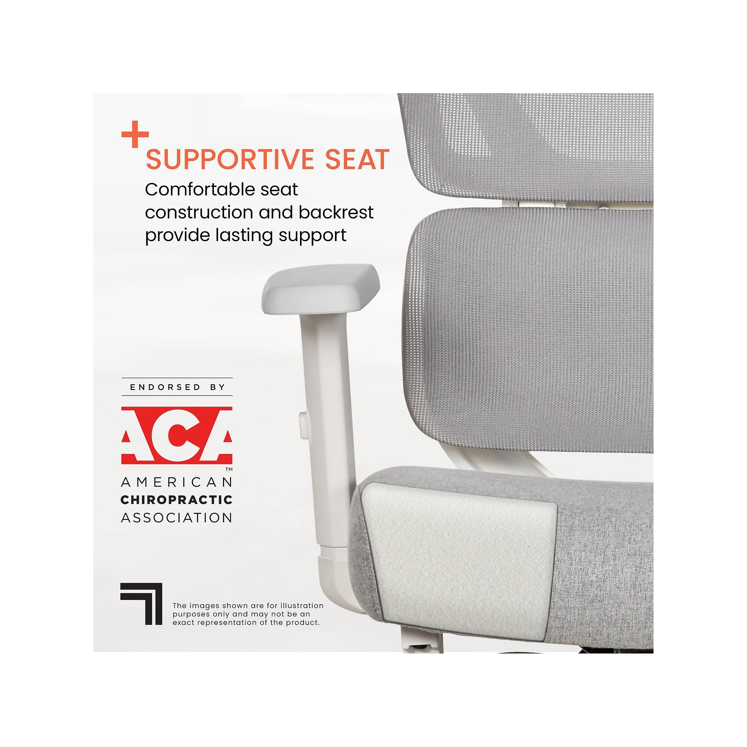 + SUPPORTIVE SEAT  
Comfortable seat construction and backrest provide lasting support  

ENDORSED BY  
ACA  
AMERICAN CHIROPRACTIC ASSOCIATION  

The images shown are for illustration purposes only and may not be an exact representation of the product.