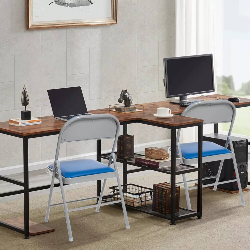 Alt View 7. Essen Blissed - 10 Pack Folding Chairs with Padded Seats for Events Home Office, Pu Leather Folding Chair Blue - Blue.