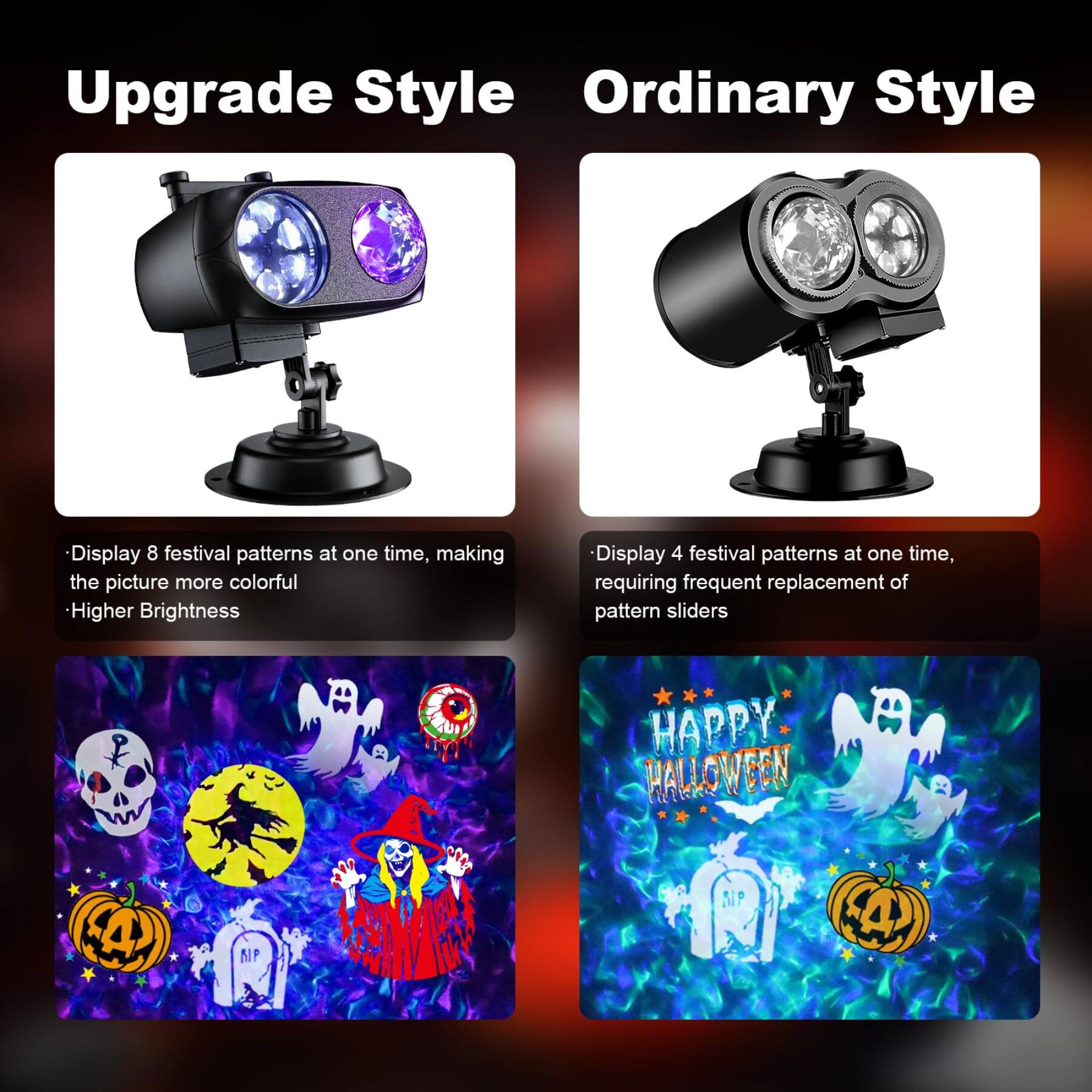Dazzed Corner Halloween Projector, 8 Patterns & Themes, Waterproof ...