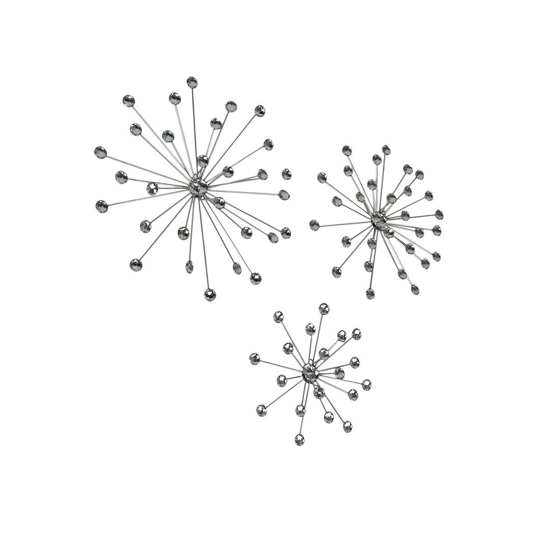 Alt View 1. Zeckos - Set of 6 Unique Silver Bursting Star Metal Wall Sculptures with Jeweled Points - Silver.