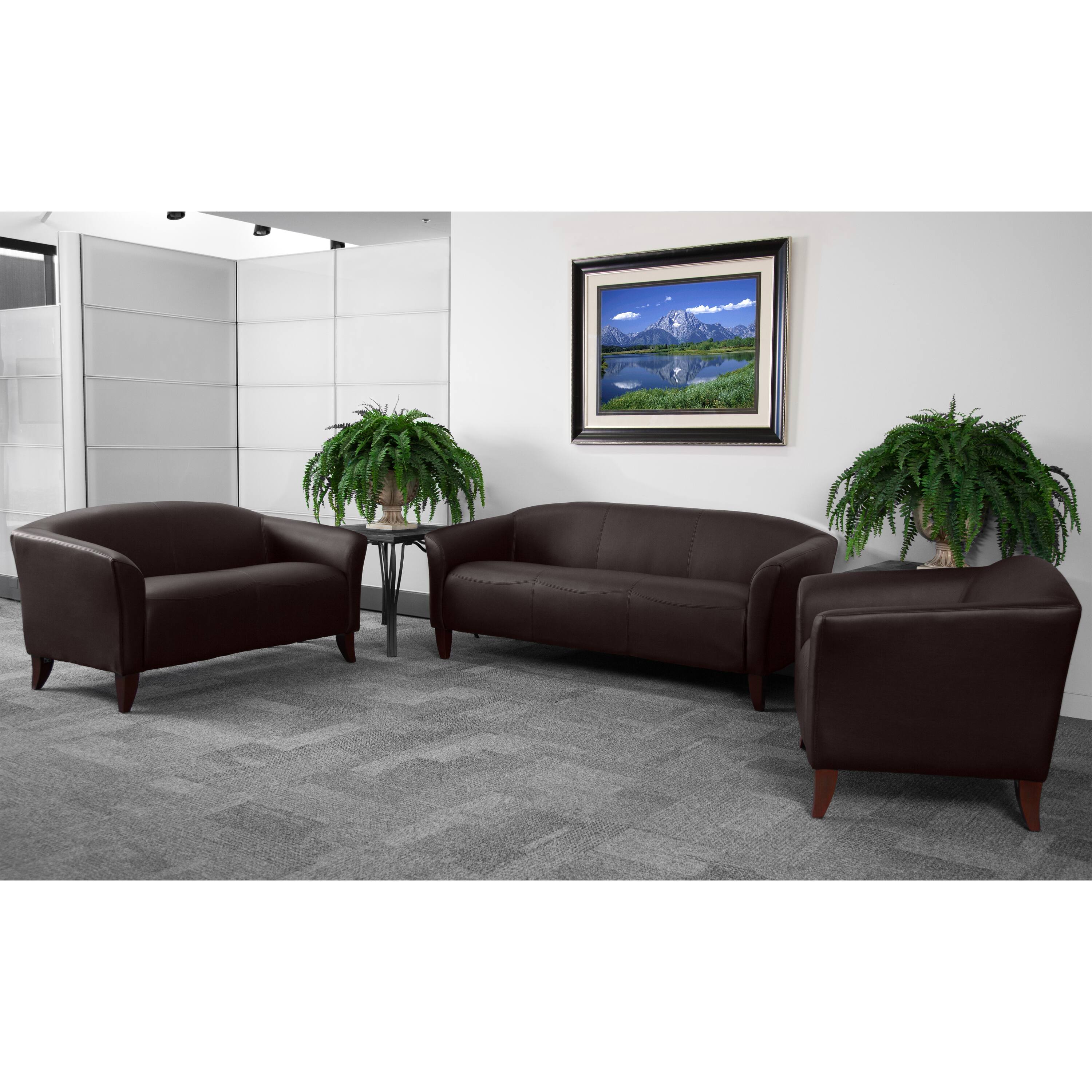 Alt View 1. Emma + Oliver - LeatherSoft Living Room/Reception Chair with Cherry Wood Feet - Brown.
