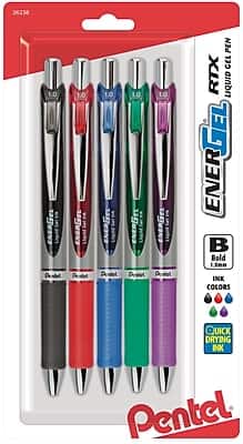 Pentel - EnerGel RTX Gel Pens, Bold Point, 5/Pack - Assorted Ink