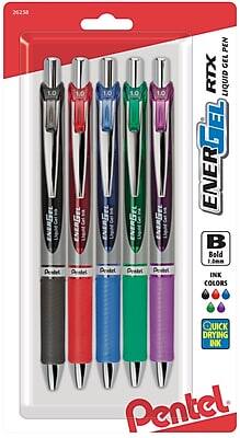 Pentel - EnerGel RTX Gel Pens, Bold Point, Assorted Ink, 5/Pack (BL80BP5M)