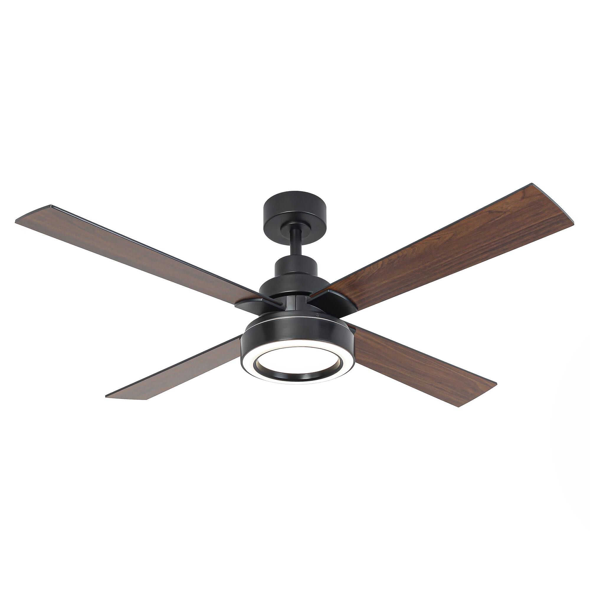 Alt View 5. Vaczon - 52" Modern Black Reversible 4-Blade Ceiling Fan with Light and Remote - Black.