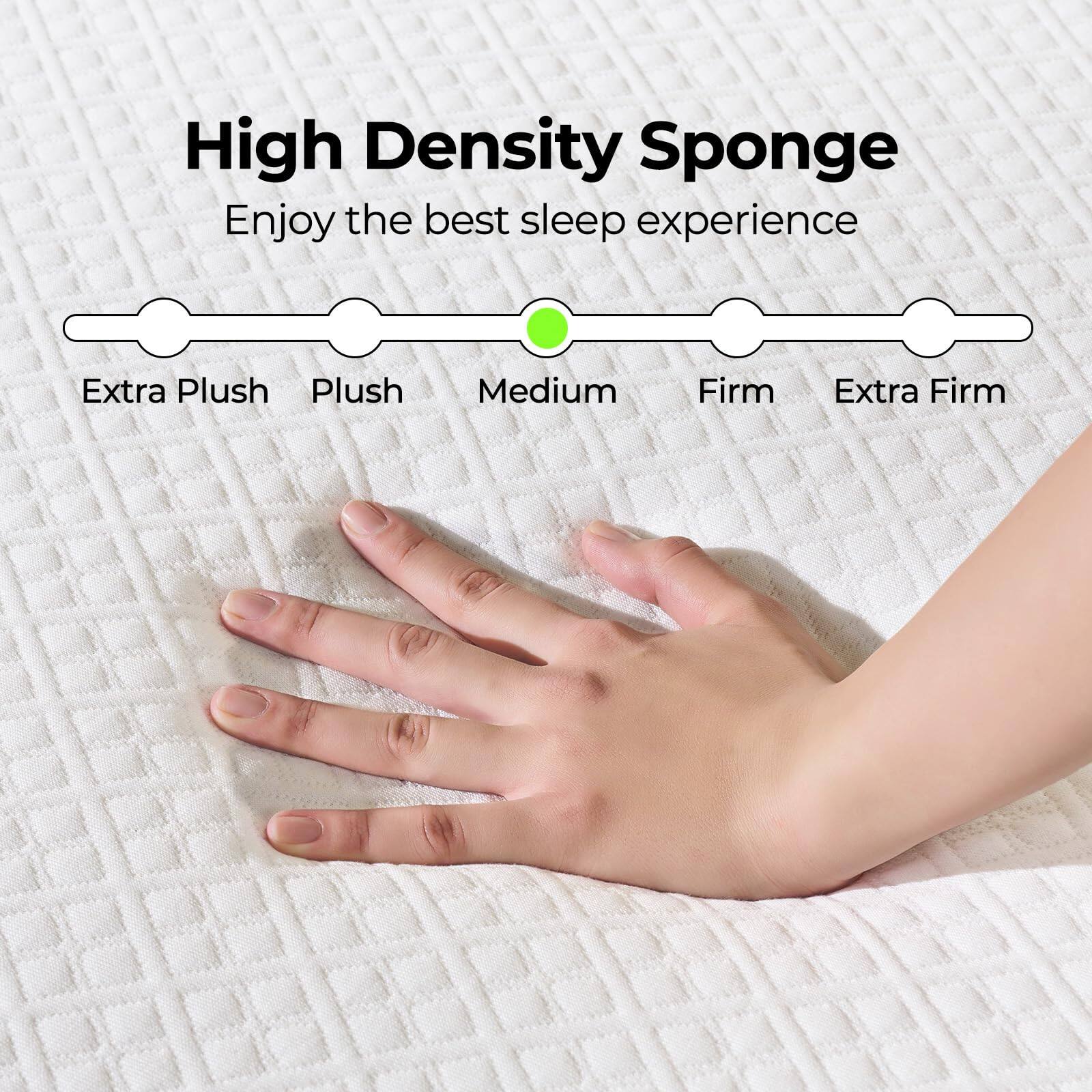 High Density Sponge  
Enjoy the best sleep experience  

Extra Plush  Plush  Medium  Firm  Extra Firm