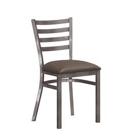 Emma + Oliver - Clear Coated Ladder Back Metal Restaurant Dining Chair - Mocha Vinyl Seat/Silver Antique Metal Frame