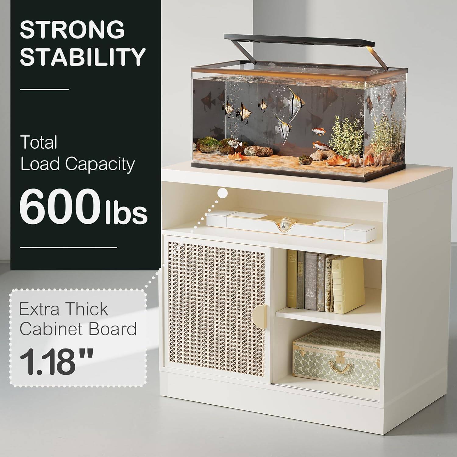 STRONG STABILITY  
Total Load Capacity 600 lbs  
Extra Thick Cabinet Board 1.18"