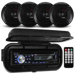 Pyle - PLCDBT95MRB Wireless Bluetooth Marine Stereo Kit, Single DIN, 6.5” Waterproof Speakers, CD/MP3/AM/FM Radio