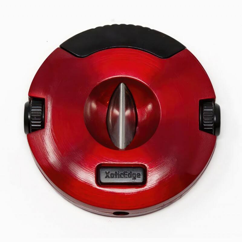 Back. Prestige - XoticEdge Xceed V-Cut Cigar Cutter (Red) - Pearl Red & Black Two Tone Finish.