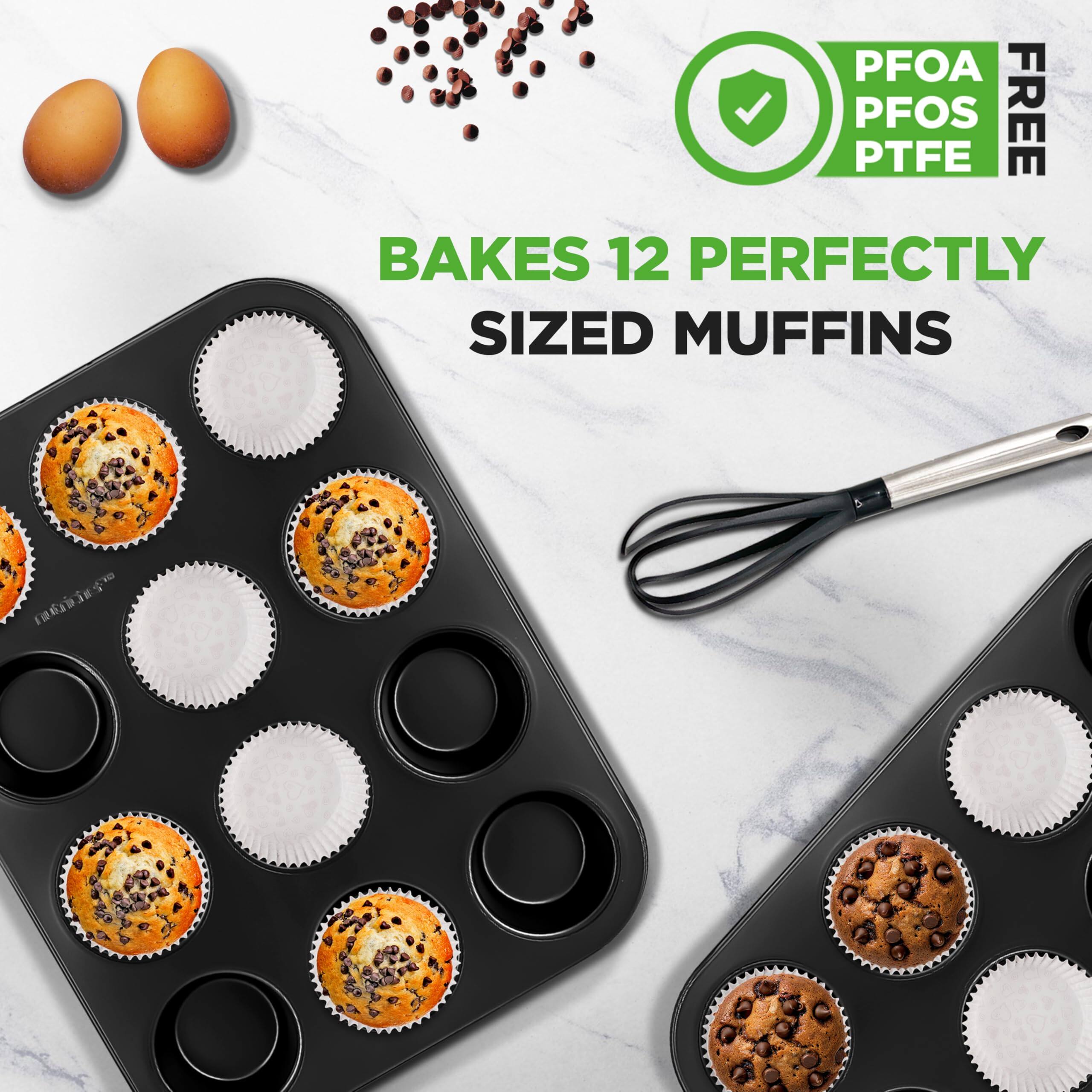 PFOA PFOS PTFE FREE  
BAKES 12 PERFECTLY SIZED MUFFINS