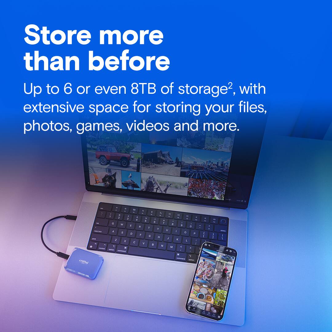 Store more than before with up to 6 or even 8TB of storage, providing extensive space for storing your files, photos, games, videos, and more.