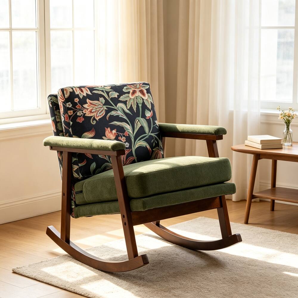Front. Loheer - Loheer Mid Century Modern Accent Chair Solid Wood Rocking Chair Green - Green.