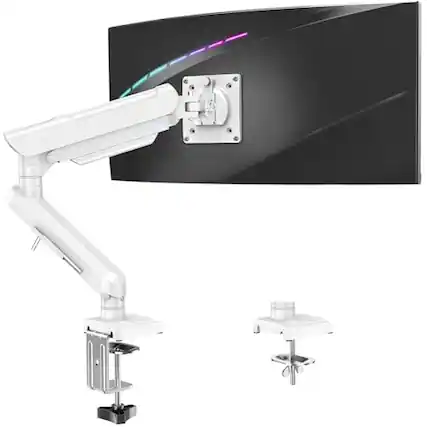 Front. Hirose Alice - Single Monitor Desk Mount 13-32 Inch Adjustable Gas Spring Arm Computer Display Stand Holder With Clamp And G - White.