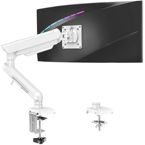 Front. Hirose Alice - Single Monitor Desk Mount  13-32 Inch Adjustable Gas Spring Arm Computer Display Stand Holder With Clamp And G - White.