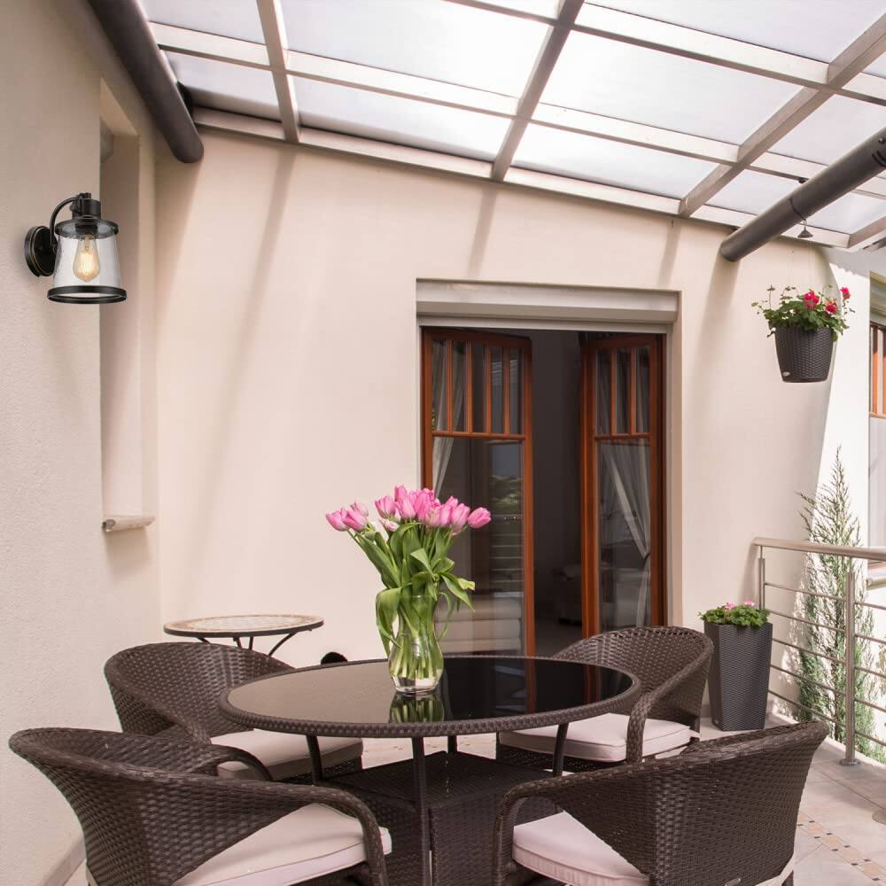 Back. Earthley Blooms - Electric Charlie Outdoor Indoor Wall Sconce Led Bulb Included Oil Rubbed Bronze Clear Seeded Glass Shade Lumen - Bronze, Yara.