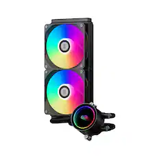 Front. PCCOOLER - DA240 ARGB BK CPU Liquid Cooler with 120mm PWM ARGB FAN - Black.