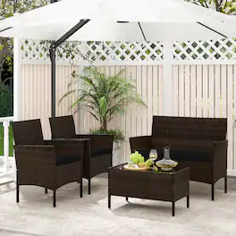 Gymax - 4 Piece Patio Rattan Conversation Set Outdoor Wicker Furniture Set w/ Chair - Mix Brown, Black
