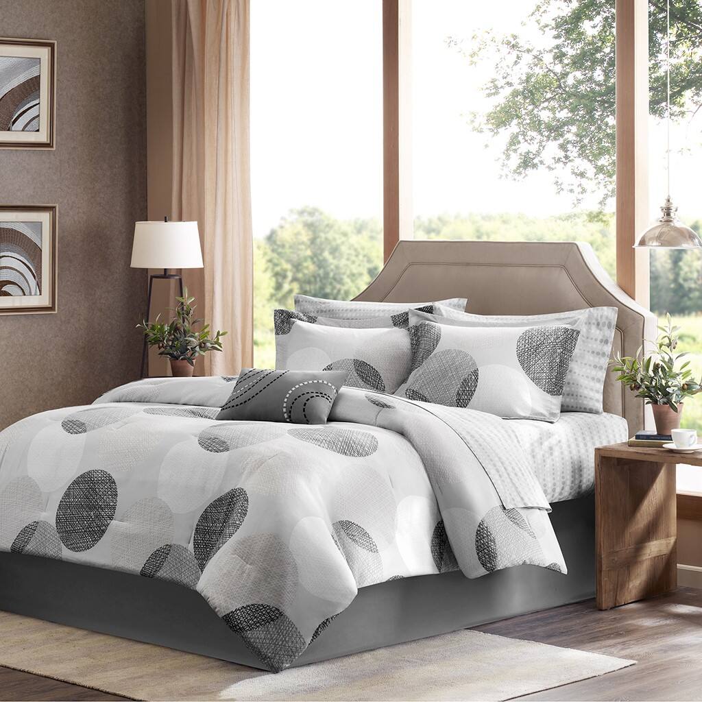 Alt View 4. Gracie Mills - Gracie Mills Timothy 7-Piece Contemporary Geometric Comforter Set with Bed Sheets - Grey.
