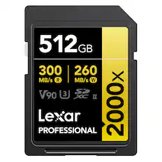 512GB 300 MB/s R 260 MB/s W V90 U3 S2 II 2000X Lexar PROFESSIONAL