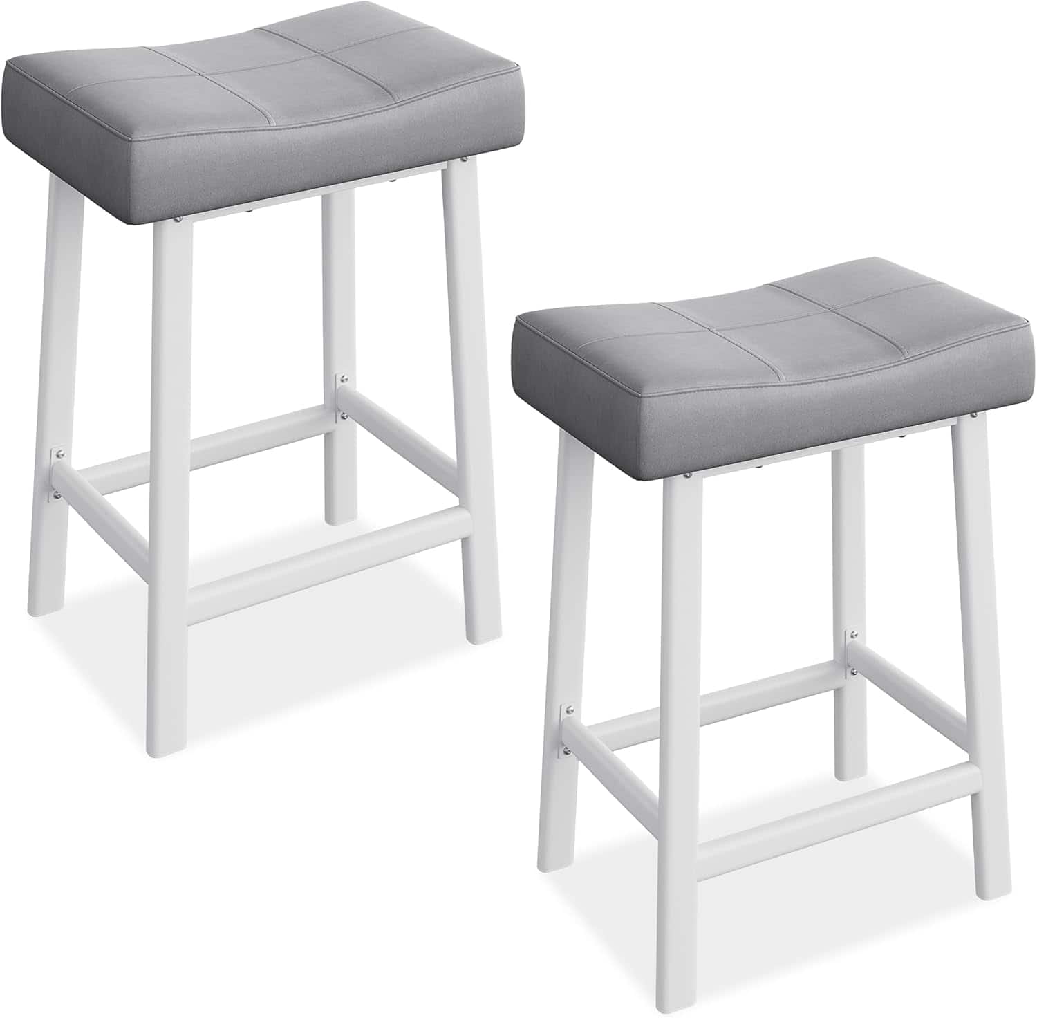 GARVEE - 24 Inch Backless Saddle Barstools Set of 2, Counter Height Upholstered Padded Barstools with Curved Surface, Grey - Gray