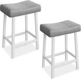 GARVEE - 24 Inch Backless Saddle Barstools Set of 2, Counter Height Upholstered Padded Barstools with Curved Surface, Grey - Gray