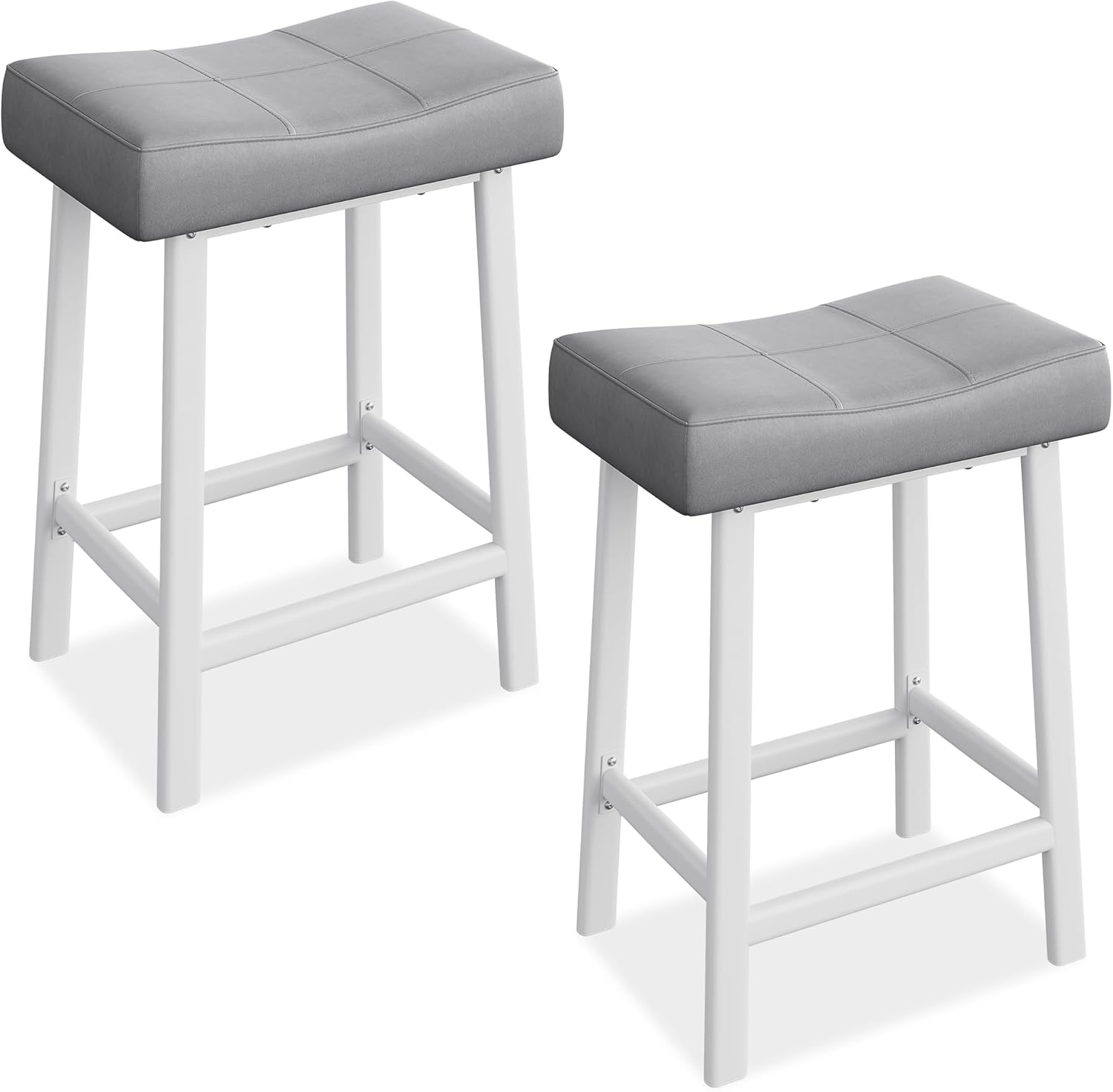 Front. GARVEE - 24 Inch Backless Saddle Barstools Set of 2, Counter Height Upholstered Padded Barstools with Curved Surface, Grey - Grey.